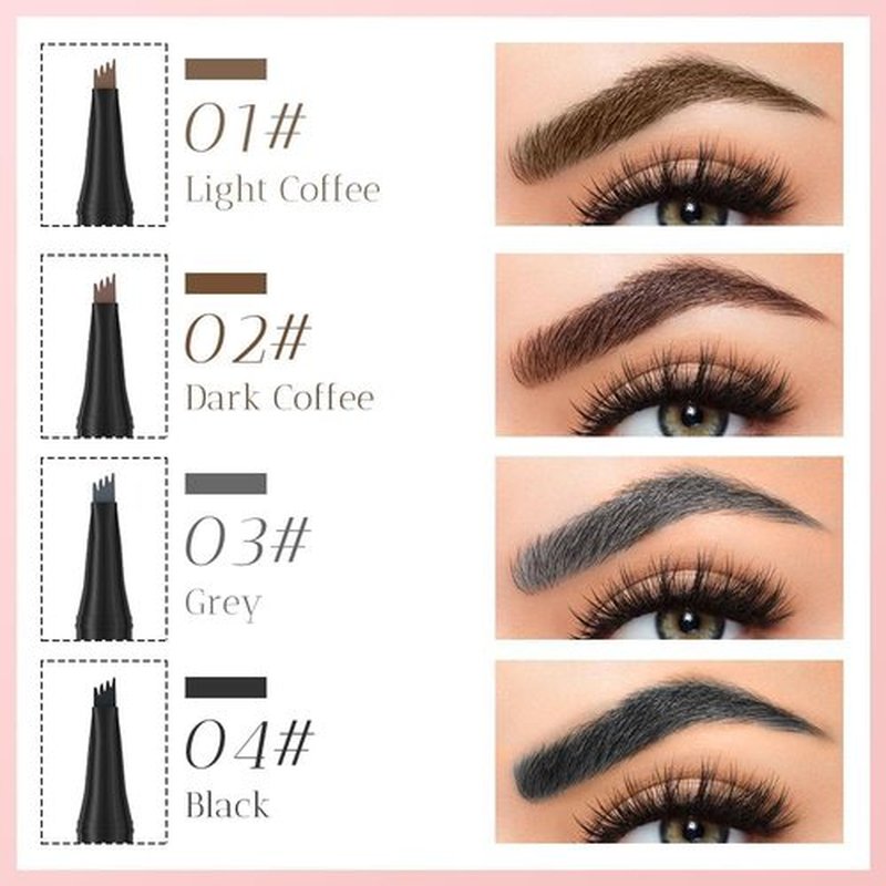 2024 New Microblading Eyebrow Pen, 3D Waterproof Microblading Eyebrow Pencil, 4-Tip Waterproof Eyebrow Pen, Natural Makeup Long-Lasting Fine Stroke Magic Eyebrow Pencil (Black)