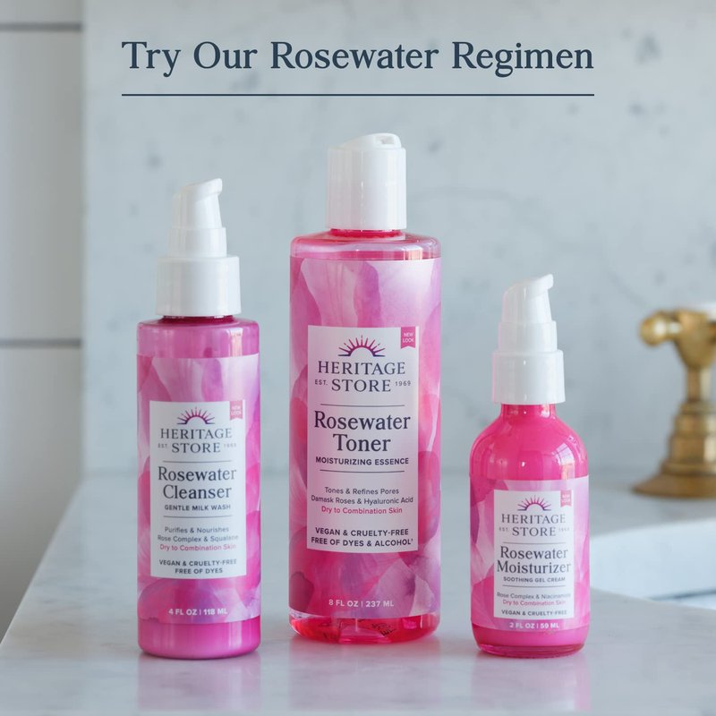 Heritage Store Rosewater with Glycerin | 100% Pure Vegan | Benefits Skin, Hair and More | Facial Toner and Moisturizer | Mist Spray, 8 Fl Oz (Pack of 2)