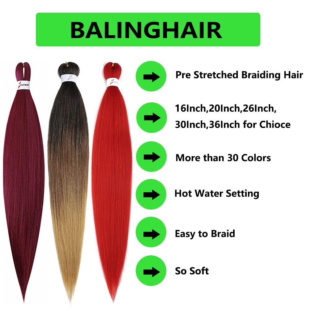 BALINGHAIR Ginger Pre-Stretched Braiding Hair Extensions 26 Inch Braiding Hair Hot Water Setting(350#-8Pcs)