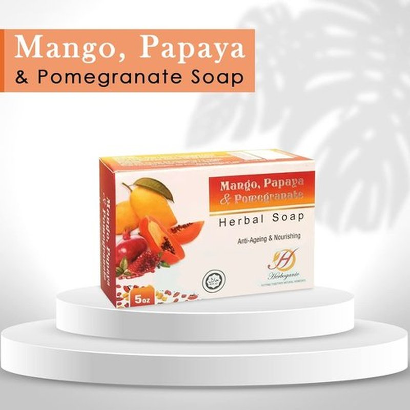 HERBOGANIC Mango, Papaya and Pomegranate Herbal Soap | Pack of 3 of 5oz soap Bar | Natural Bar Soap for Face and Body | Hydrating and Nourishing | Suitable for Men and Women
