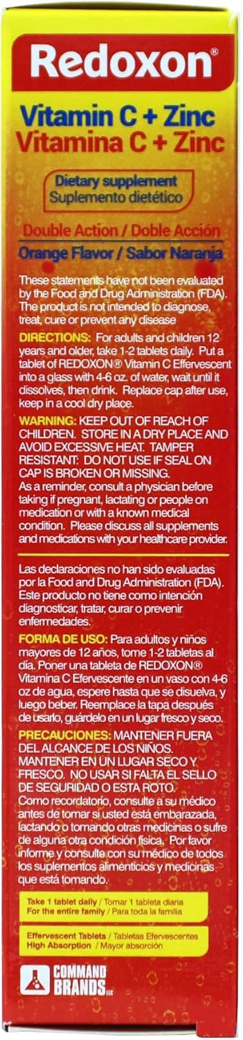 Redoxon Vitamin C + Zinc, Effervescent Tablets of Vitamin C and Zinc, Helps Support Your Immune System, Orange Flavor, 20 Effervescent Tablets, 2.82 Oz, Box