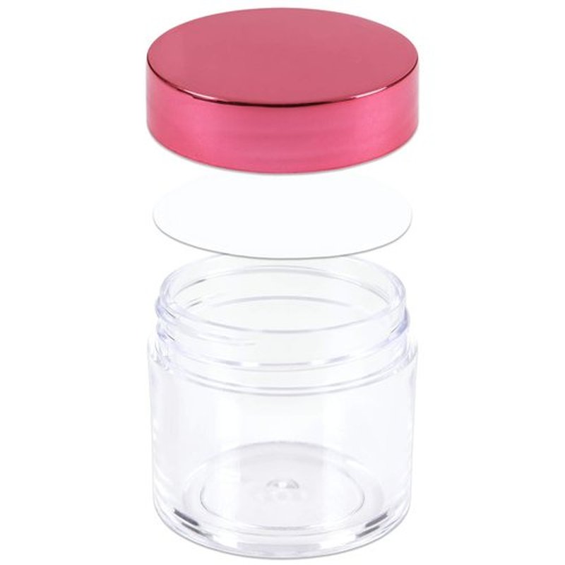 Beauticom 30g/30ml (1 fl. oz.) Double Wall Clear Plastic Leak Proof Jars with Flat Top Lids for Creams, Lotions, Make Up, Powders, Glitters, and more... (Color: Metallic Rose Gold Lid, Pieces: 12)