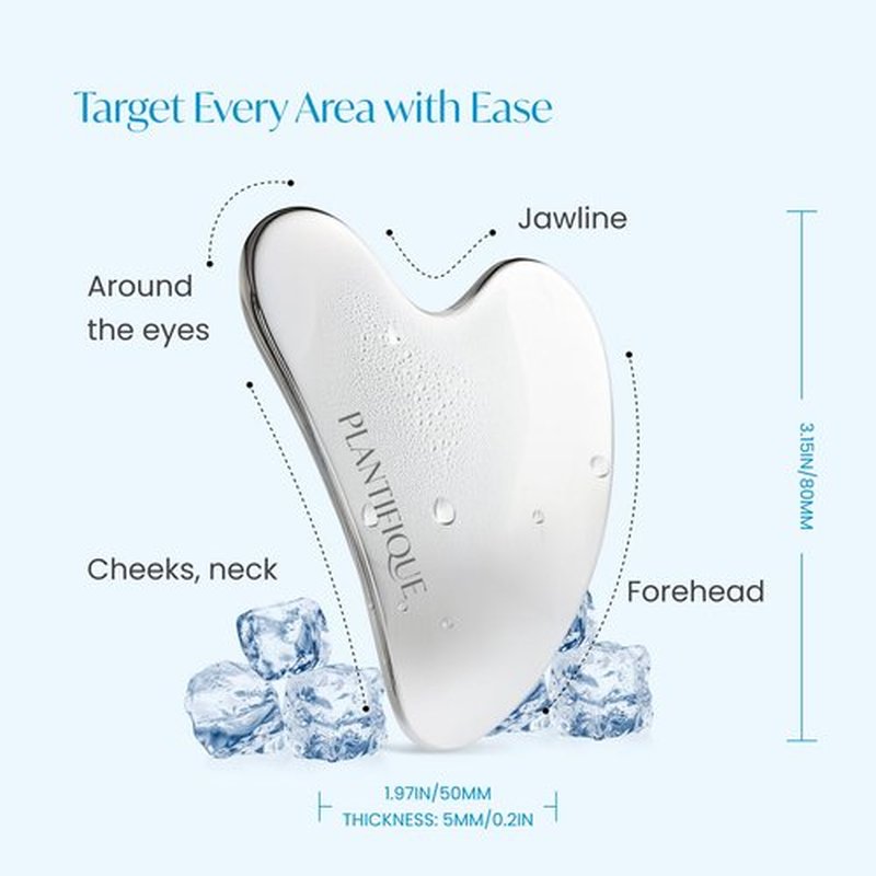 PLANTIFIQUE Stainless Steel Gua Sha Facial Tool, Skin Massage Tool for Face, Body, Eyes, Neck, Heart Style with Travel Pouch, Skin Care Gift