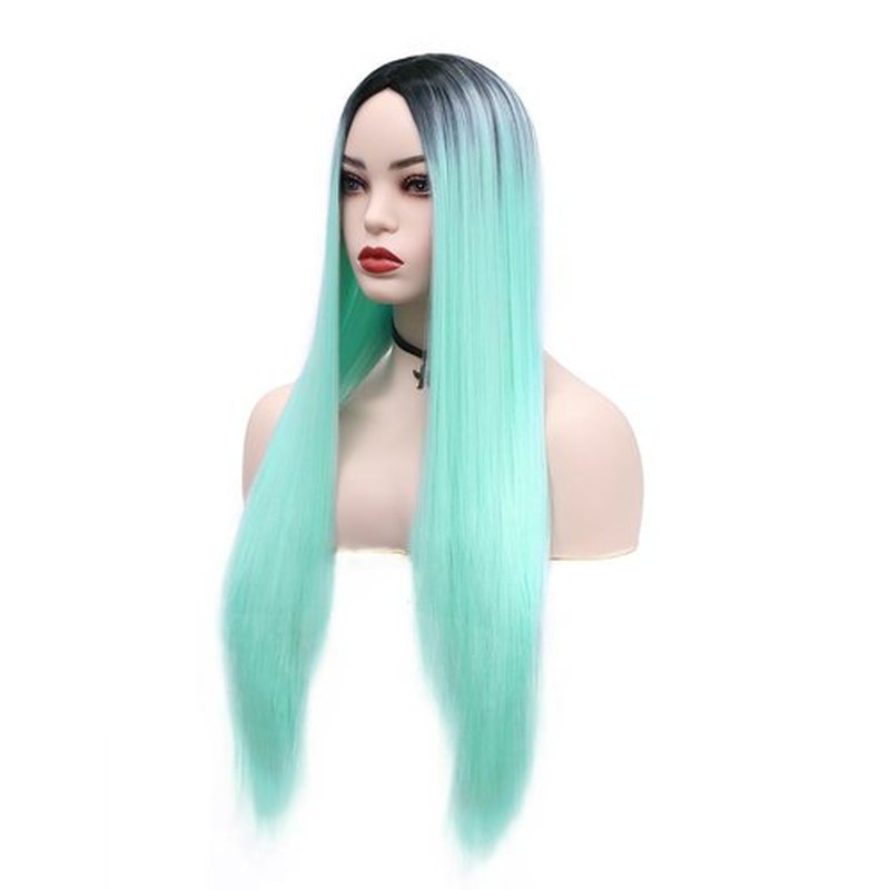 WIGER Long Straight Green Wigs for Women Ombre Mint Green Hair Wig Light Green Colorful Mermaid Wigs Two-tone No Lace Synthetic Straight Hair for Cosplay
