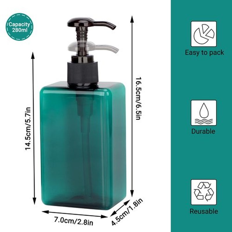 Suream 9.5oz Refillable Pump Press Bottles, Plastic Shampoo and Conditioner Dispenser, 280ml Reuable Cosmetic Empty Bottle, Bathroom Countertop Shower Dispensers for Body Wash, Hand Sanitizer, 3Pack