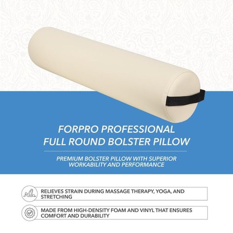 ForPro Full Round Bolster Pillow, Crème, Oil and Stain-Resistant, for Massage and Yoga, 6” R x 26” L