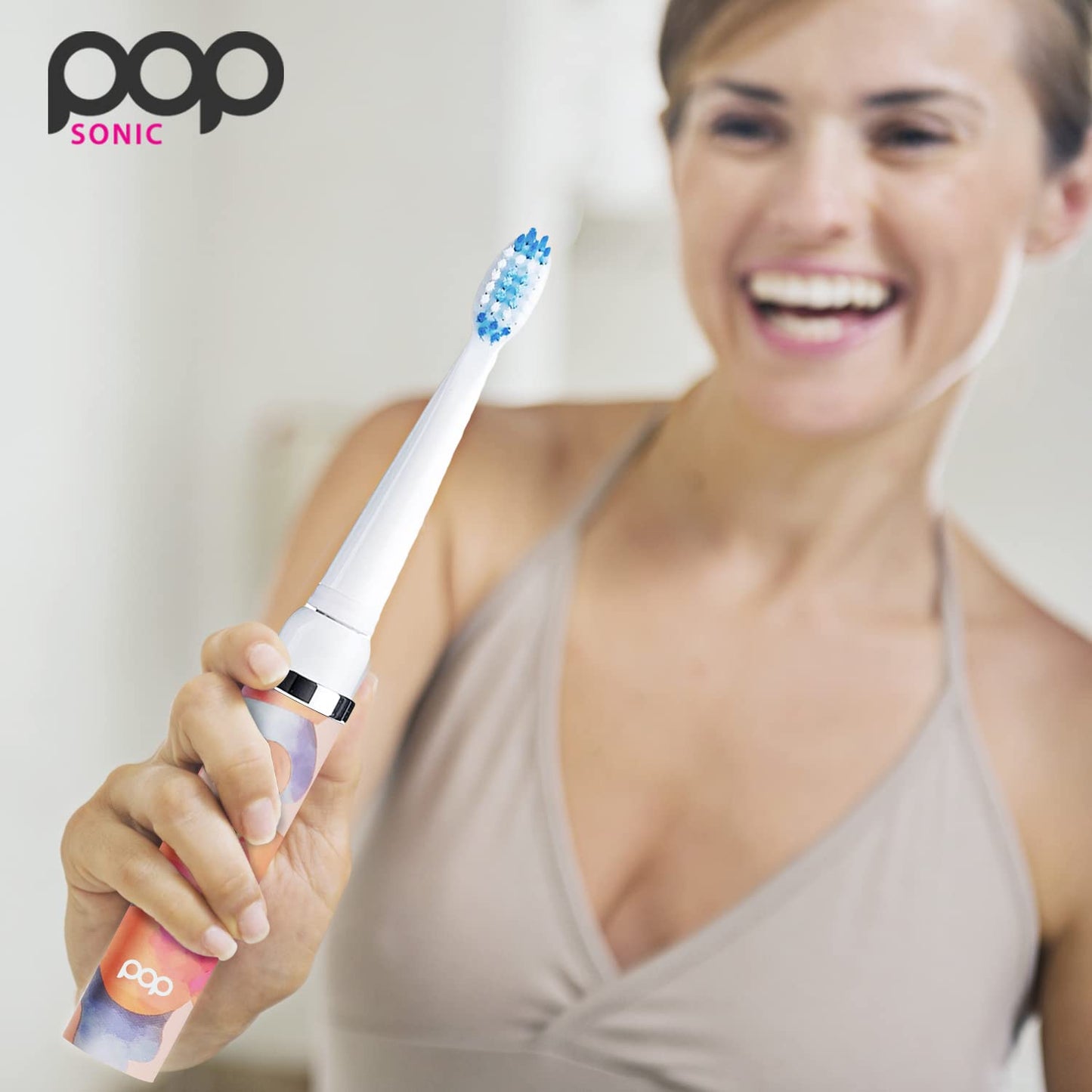 Pop Sonic Electric Toothbrush (Pink Watercolor) - Travel Toothbrushes w/AAA Battery | Kids Electric Toothbrushes with 2 Speed & 15,000-30,000 Strokes/Minute, Dupont Nylon Bristles