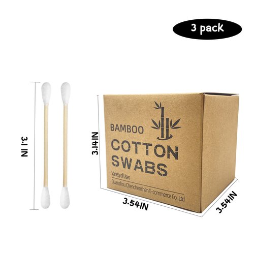 XL Bamboo Cotton Swabs 900ct, Natural Cotton Buds with Larger Tips for Personal Care,3 pack Biodegradable Cotton Tips