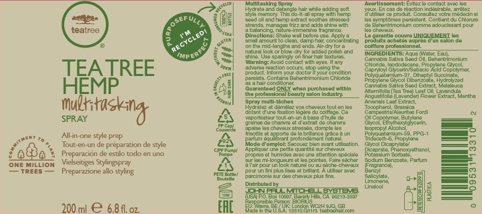 Tea Tree Hemp Multitasking Spray, All-in-1 Style Prep, For All Hair Types, 6.8 fl. oz.