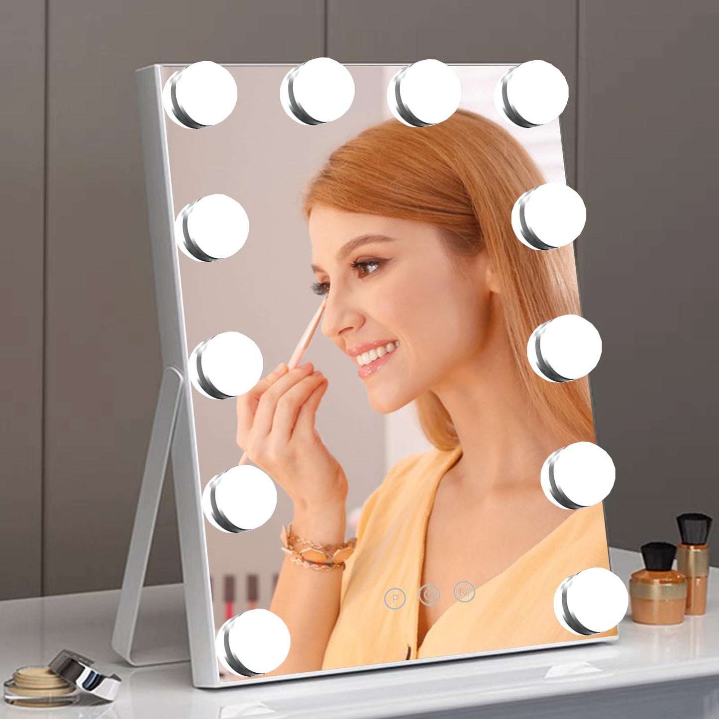 Nacvmry 10"x 12" Vanity Mirror with Lights, Hollywood Lighted Makeup Mirror with 3 Color Modes and 12 Dimmable Diamond LED Light Bulbs, Touch Control for Bedroom, White