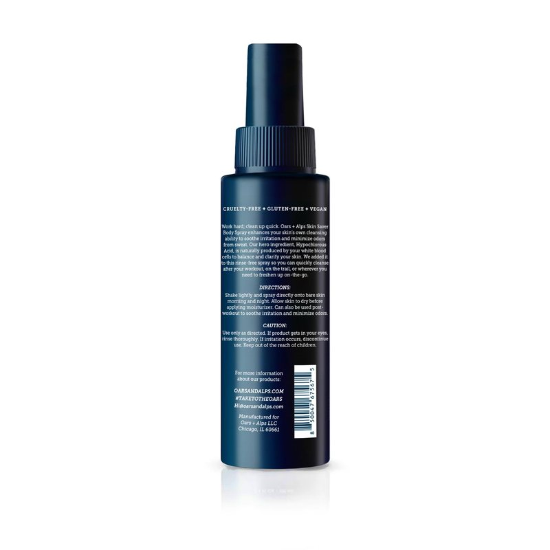 Oars + Alps Skin Saver Body Spray with Hypochlorous Acid, For Breakouts + Acne-Prone Skin, Freshens & Soothes Irritation & Redness, Use After Workouts & Post Shave, Safe & Clean Ingredients, 6.8oz