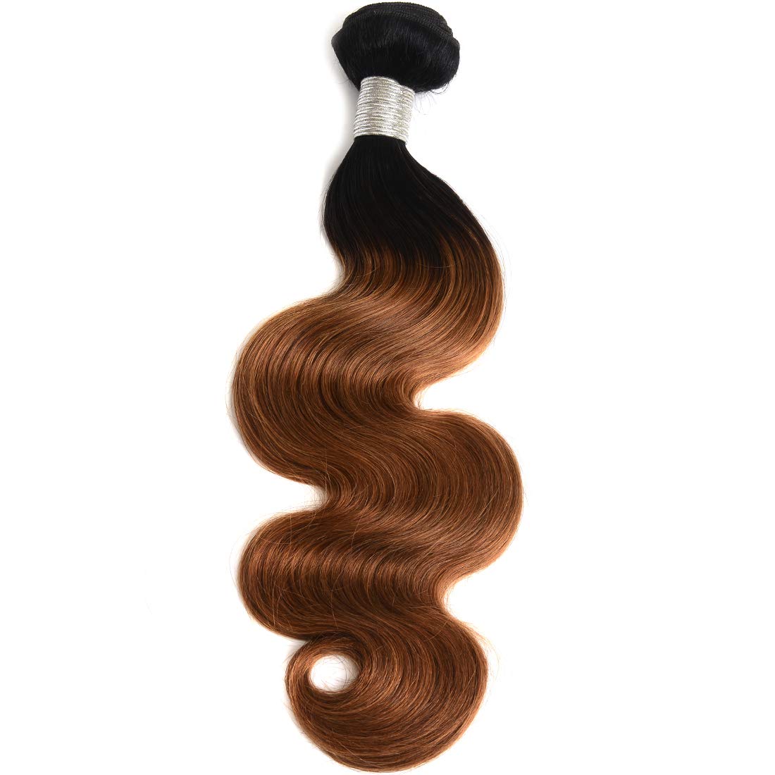 AUTTO Hair Ombre Human Hair 3 Bundles Two Tone 1B/30 Color Body Wave Hair Ombre Weaves Extensions (1B/30,12"14"16")