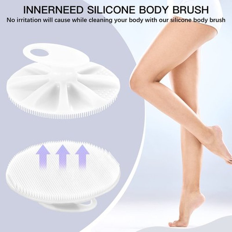 INNERNEED Food-Grade Soft Silicone Body Cleansing Brush Shower Scrubber, Gentle Exfoliating and Massage for All Kinds of Skin (Black+White)