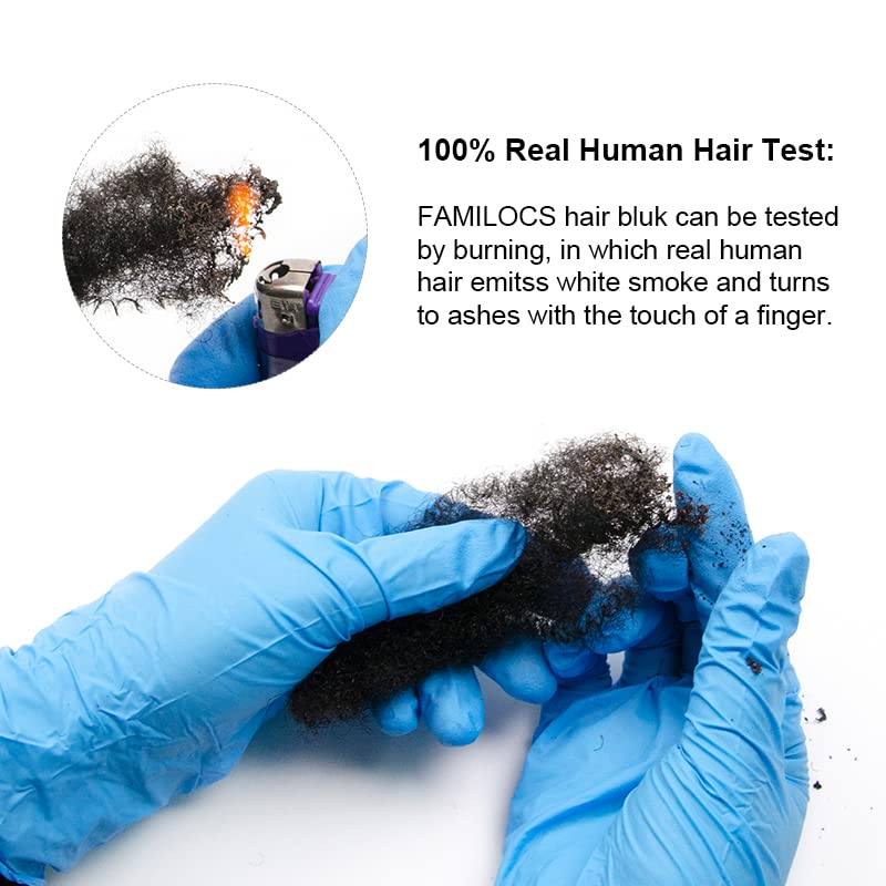 FAMILOCS Afro Kinky Bulk Human Hair for Draedlock Extensions, Repair Locs, Twists and Braids (12 Inch 30g/1oz, Natural black #1B)