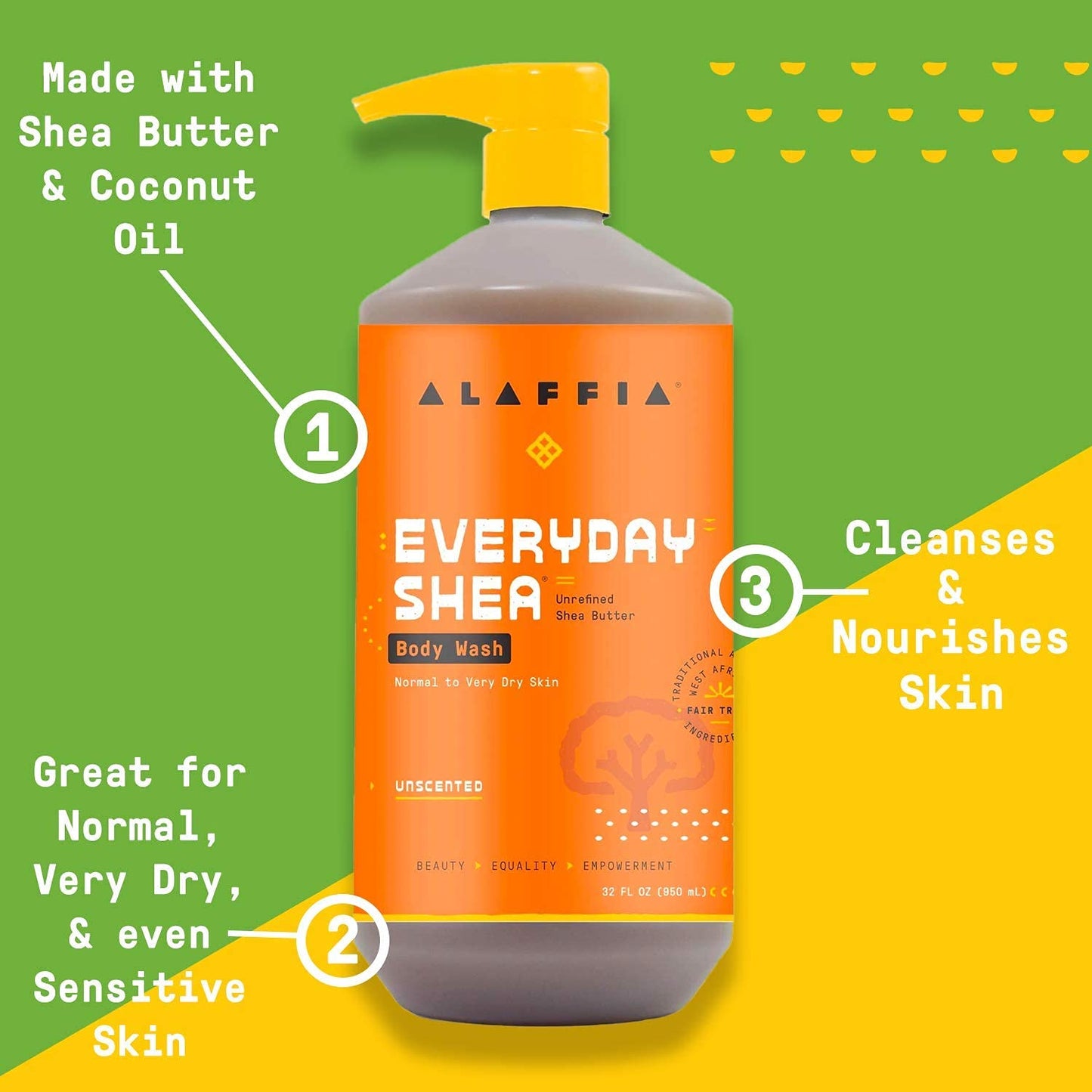 Alaffia Everyday Shea Body Wash, Naturally Helps Moisturize and Cleanse Without Stripping Natural Oils with Fair Trade Shea Butter, Neem, and Coconut Oil Vanilla Mint 32 fl oz - 2 Pack