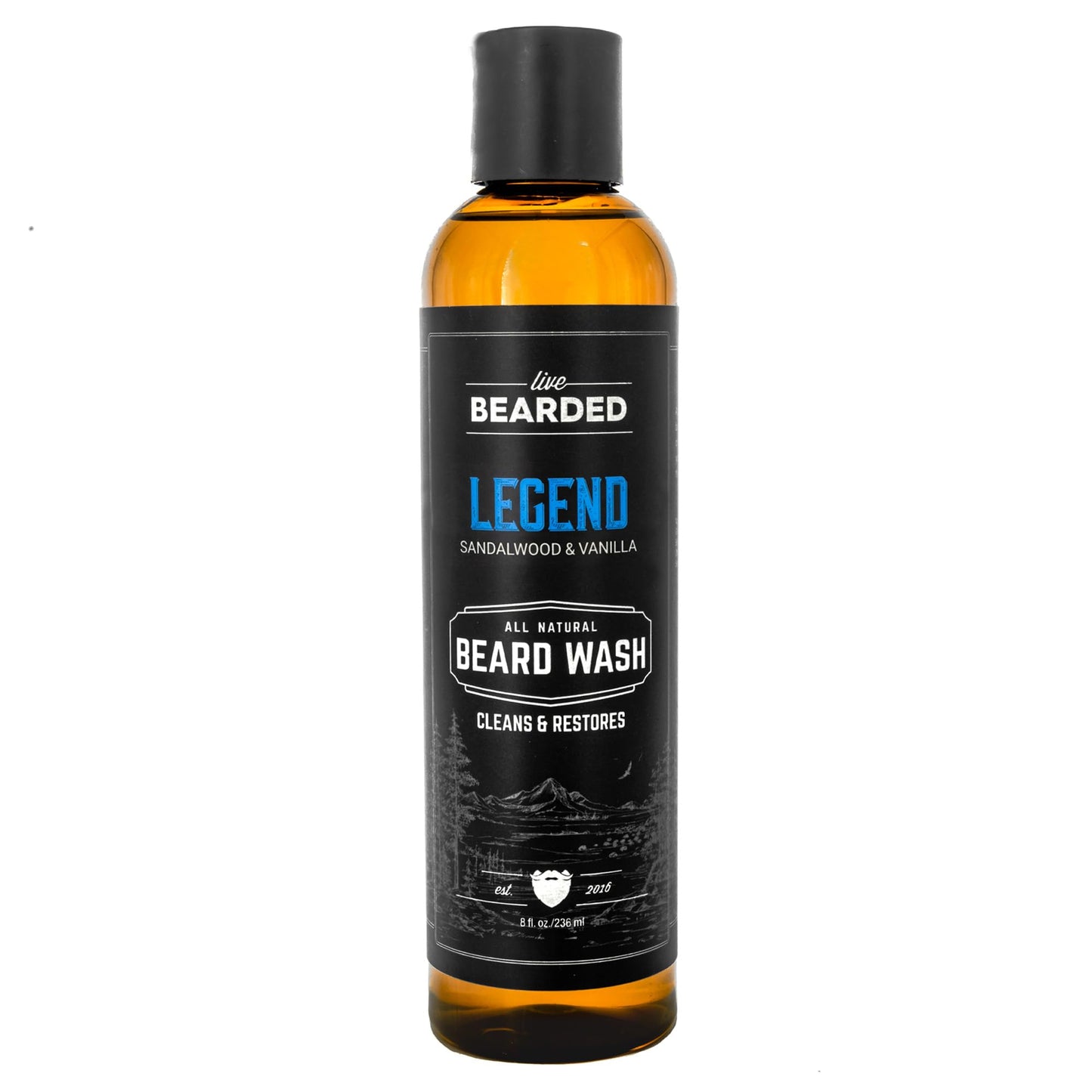 Live Bearded Beard Wash, 8 fl oz - Water-Based Face Cleanser with All-Natural Ingredients for a Gentle, Deep Clean - Made in the USA | Legend Scent - Sandalwood, Vanilla