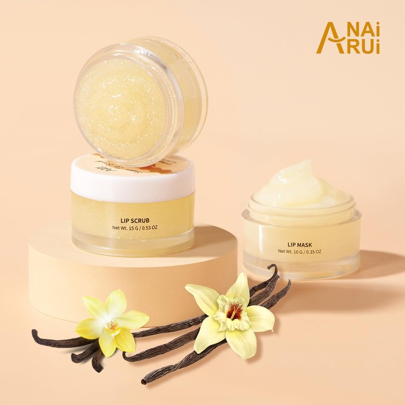 ANAI RUI Lip Mask and Scrub Set, Lip Sleeping Mask & Lip Exfoliator Scrub for Exfoliating, Lip Overnight Treatment, Lip Care Gift Kits for Dry, Chapped & Dark Lips, Holiday Gifts For Girls, Vanilla