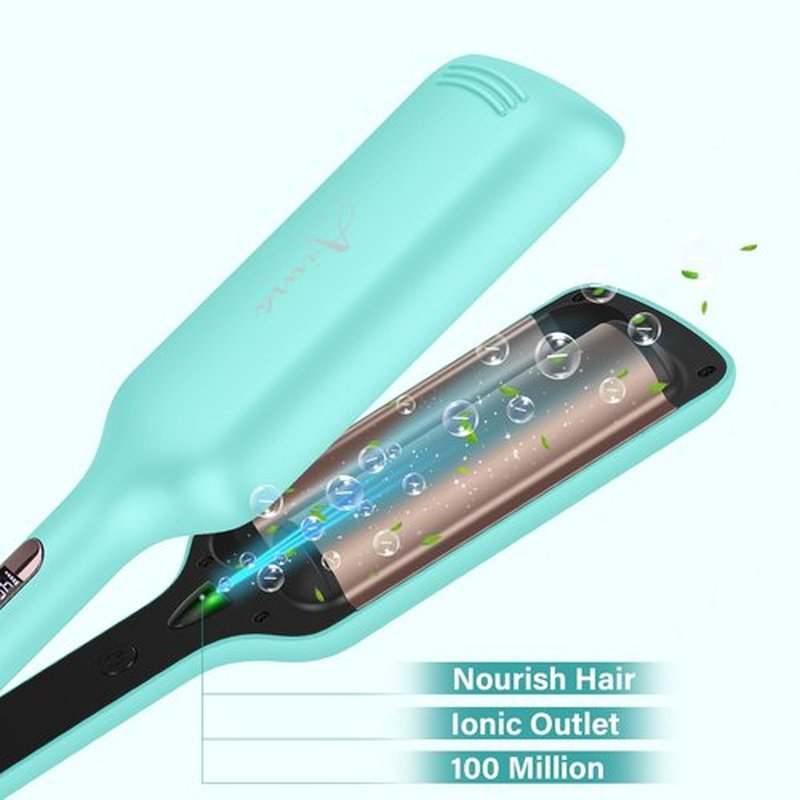 Aima Beauty 32mm 2 Barrel Curling Iron, Mermaid Hair Waver, Anti-Scald Hair Curling Iron, Negative Ionic Emitter, Lock Hair Moisture, Short/Medium/Long Hair, Light Green