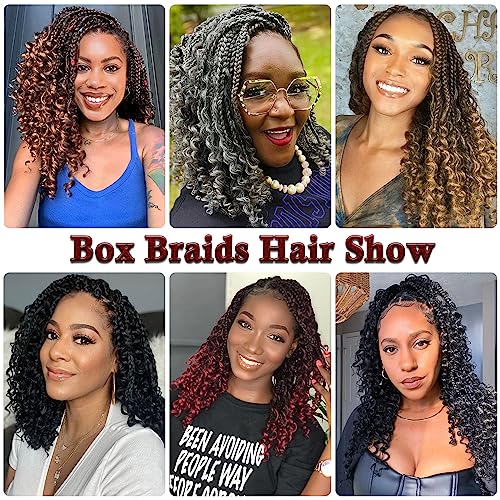14 Inch Boho Box Braids 7 Packs Goddess Box Braids Crochet Hair Pre Looped Crochet Braids for Black Women Braiding Hair with Curly Ends Ombre Box Braids Hair(14 Inch, 7Packs, 1B/27)