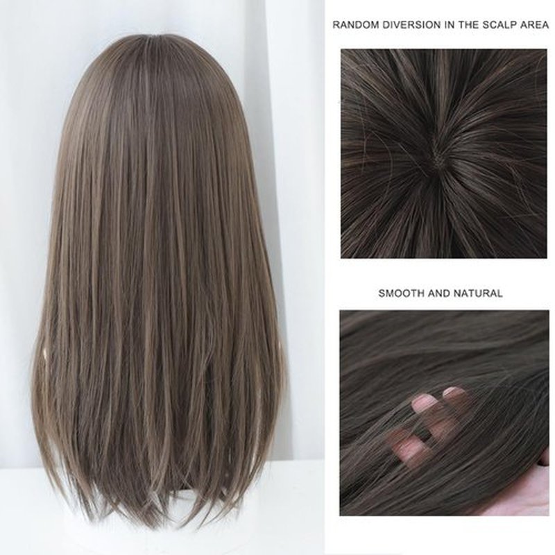 URCGTSA Long Cold Brown Hair Wig for Women Natural Synthetic High Density Wigs With Air Bangs Party Cosplay Use Hair Wig (22inch Cold brown)