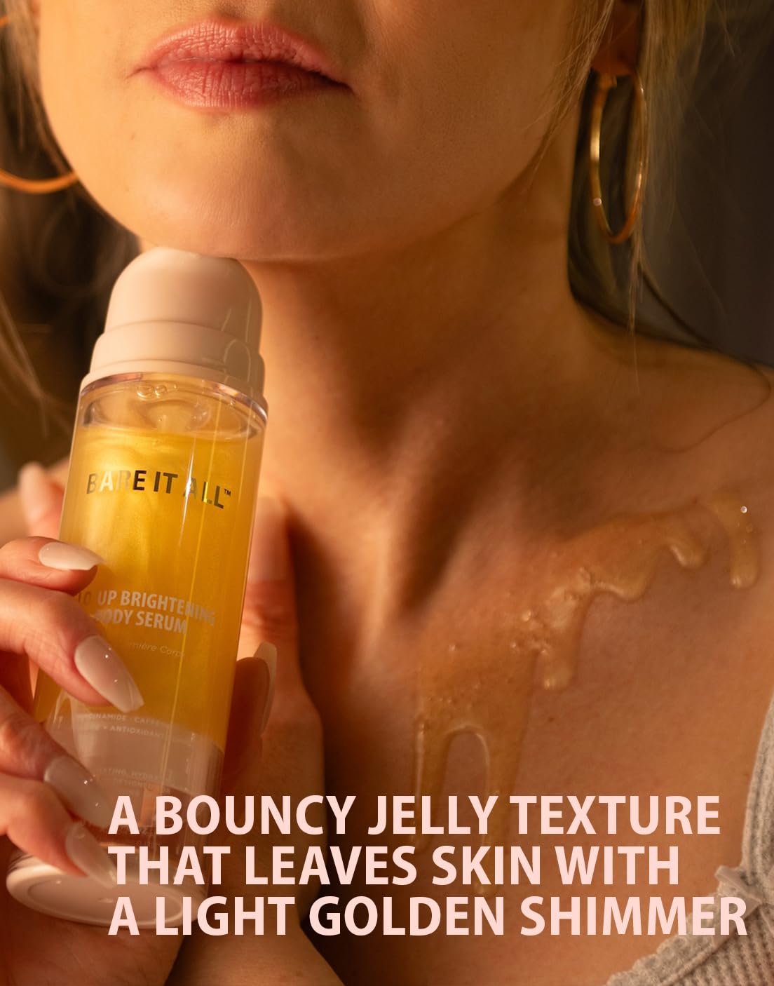 Glo-Up Brightening Body Serum with Niacinamide, Peptides, Caffeine & Antioxidants – Hydrating, Firming, Tone-Evening Body Treatment with Subtle Golden Shimmer for Glass Skin Glow