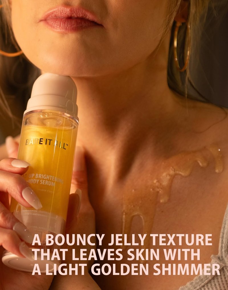 Glo-Up Brightening Body Serum with Niacinamide, Peptides, Caffeine & Antioxidants – Hydrating, Firming, Tone-Evening Body Treatment with Subtle Golden Shimmer for Glass Skin Glow