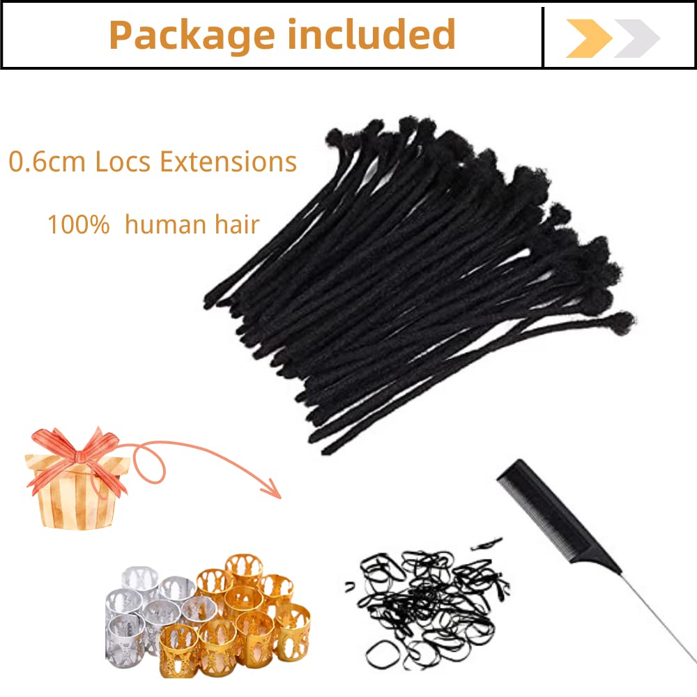 Loc Extension Human Hair 8inch 0.6cm Width 100% Real Human Hair Dreadlock Extensions Full Hand-made Permanent Dreadlock Extension for Men and Women Can Be Dyed Bleached Curled