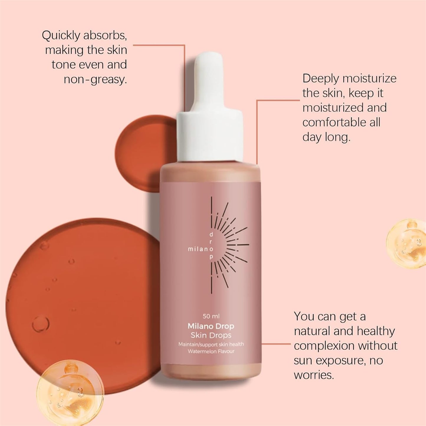 Sunless Tanning Drops To Drink, Drinkable Sunless Tanning Drops, Moisturizing Bronzing Tanner for Face & Body, Sun-Kissed Glow (1Pcs)