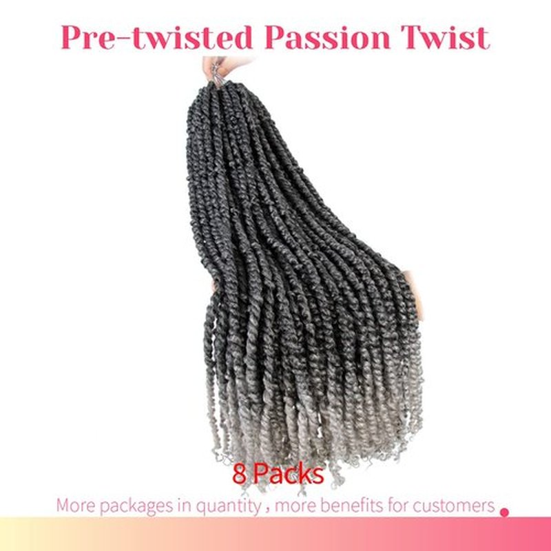 The BOHOBABE Long Pre-twisted Passion Twist Crochet Hair 24 Inch Pre-looped Long Ombre Gray Crochet Passion Twist Braiding Hair 8 Packs Soft Bohemian Twists (T1B/grey)