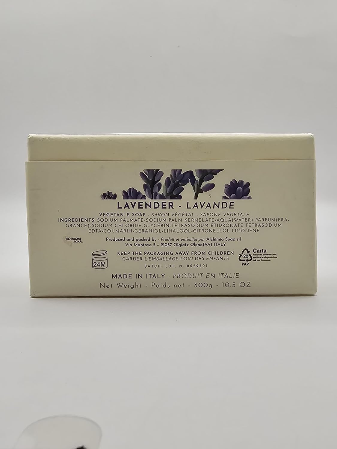 Lavender Fine Vegetable Soap Bar - 10.5 Oz | Made in Italy, Natural Ingredients