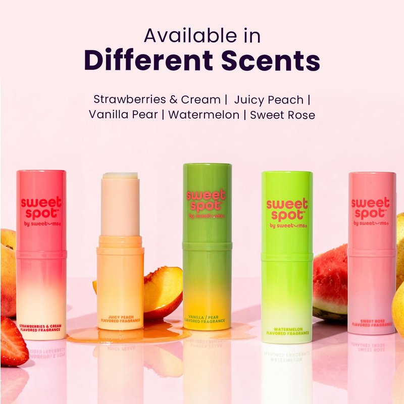 SweetSpot Flavored Solid Perfume Stick, Portable Travel Perfumes for Women, Long Lasting Fragrances, Non Sticky Formula, Natural Ingredients, Fragrance Stick (Strawberries & Cream)