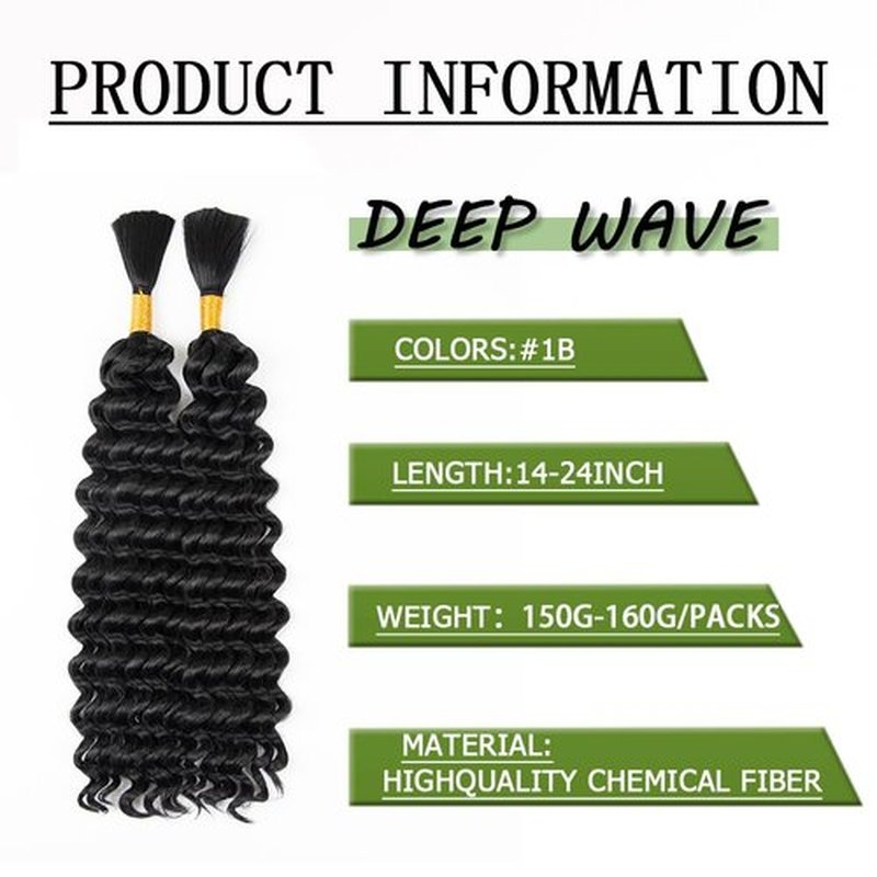Deep Wave Bulk Hair For Braiding Hair 18 Inch Wet And Wavy No Weft 150g Quality Synthetic Hair Braiding Hair Extensions For Boho Braids Natural Color (1 Pack—2 Bundles)