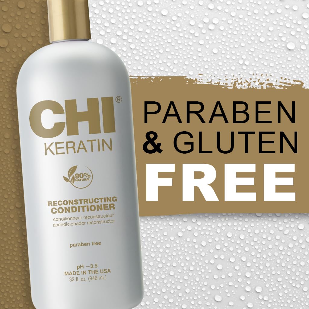 CHI Keratin Reconstructing Shampoo, Delivers Healthier Hair, Adds Shine & Helps Prevent Future Breakage, Sulfate, Paraben, & Cruelty-Free, 32 Oz