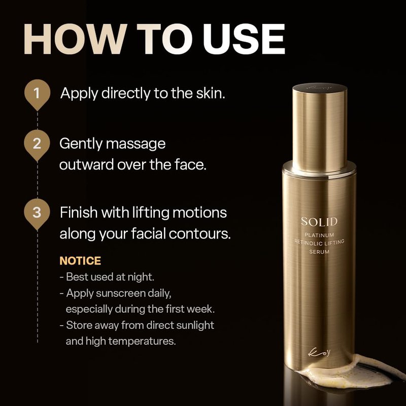 KOY Solid Platinum Retinolic Lifting Serum, Retinol, Novoretin, Vitamin Complex for Face Firming, Wrinkles and Fine Lines, Liposome Capsules for Smooth, Radiant Texture, 1.69 fl oz