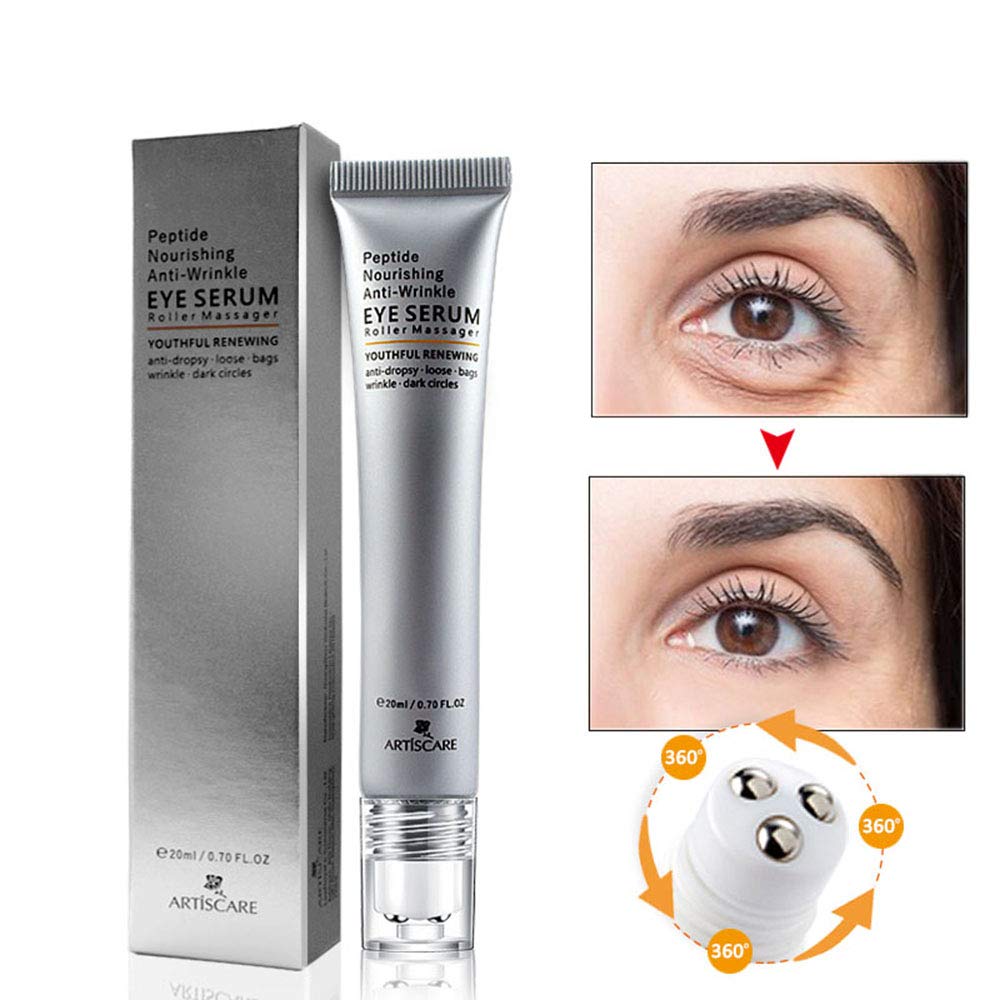 MIESCHER Eye Peptide Serum Massage Roller Nourishing Relieve Loose Eye Bags Dark Circles Skin Care Under Eye Cream for Fine Wrinkles and Puffiness Daily Skincare(Nourishing Grey)
