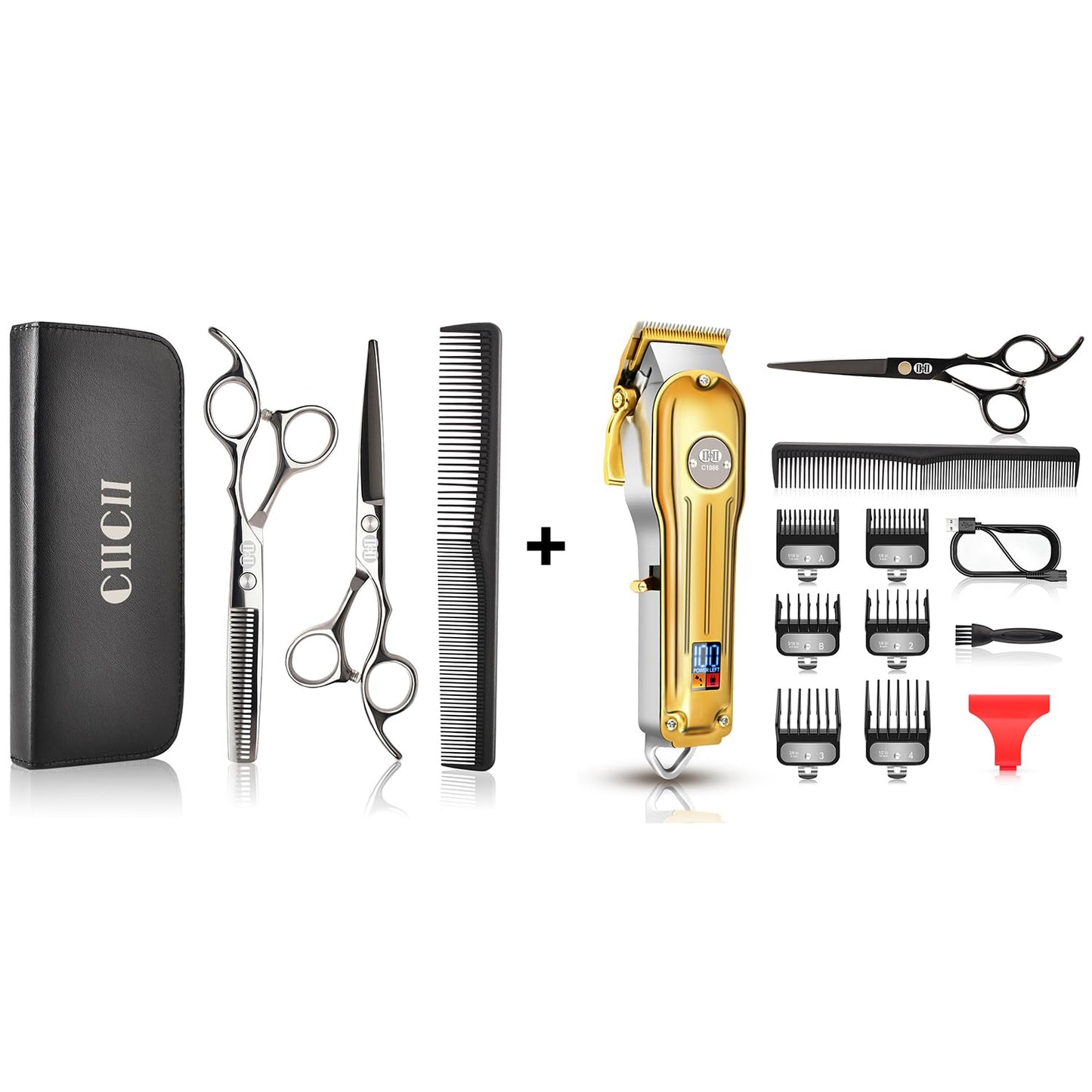 CIICII Hair Cutting Kit with Hair Clippers Set & Hair Cutting Scissors Shears Kit for Home Salon DIY Hairdressing