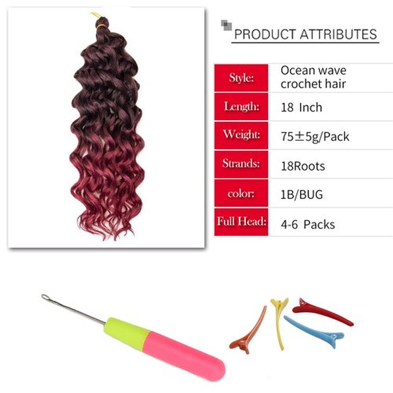Curly Crochet Hair For Black Women Ocean Wave Crochet Hair Hawaii Deep Wave Braiding Hair Synthetic Bohemian Crochet Braid Water Wave Crochet hair Extensions(Pack of 2, 01B/BUG)