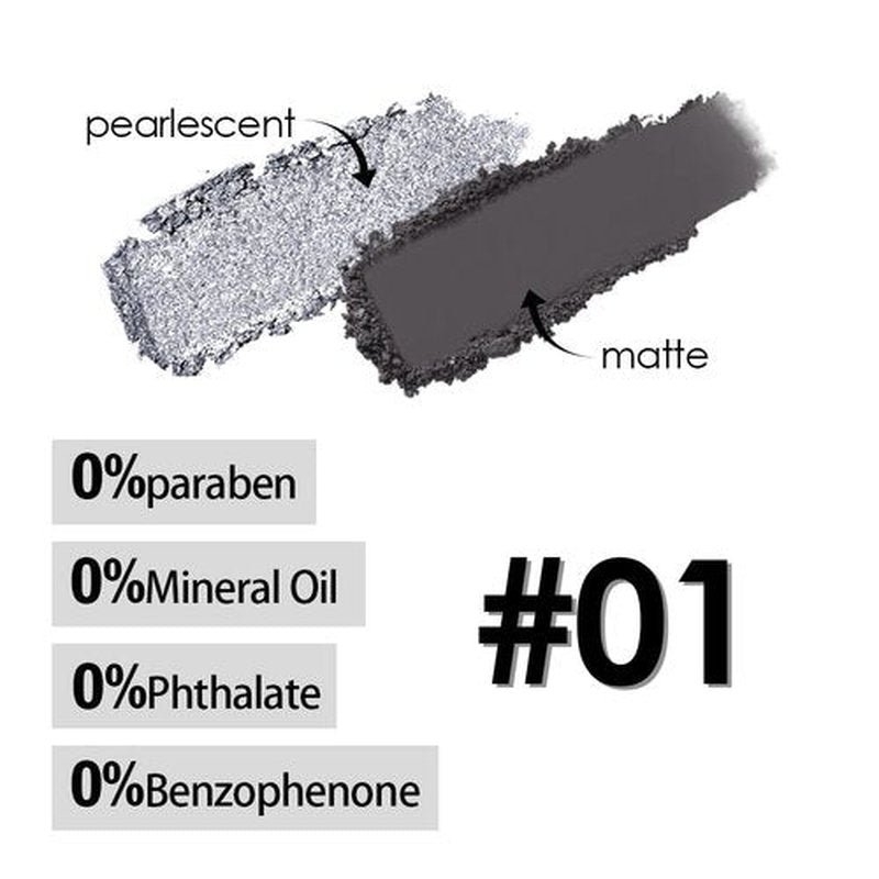 HHLTOH Two Color Matte Shimmer Eyeshadow, Gray Black Double Pigment Eye Shadow Powder, Long-Lasting Waterproof Makeup Palette,Blendable, Easy-To-Apply and Compact for Travel,0.14 Oz,01#