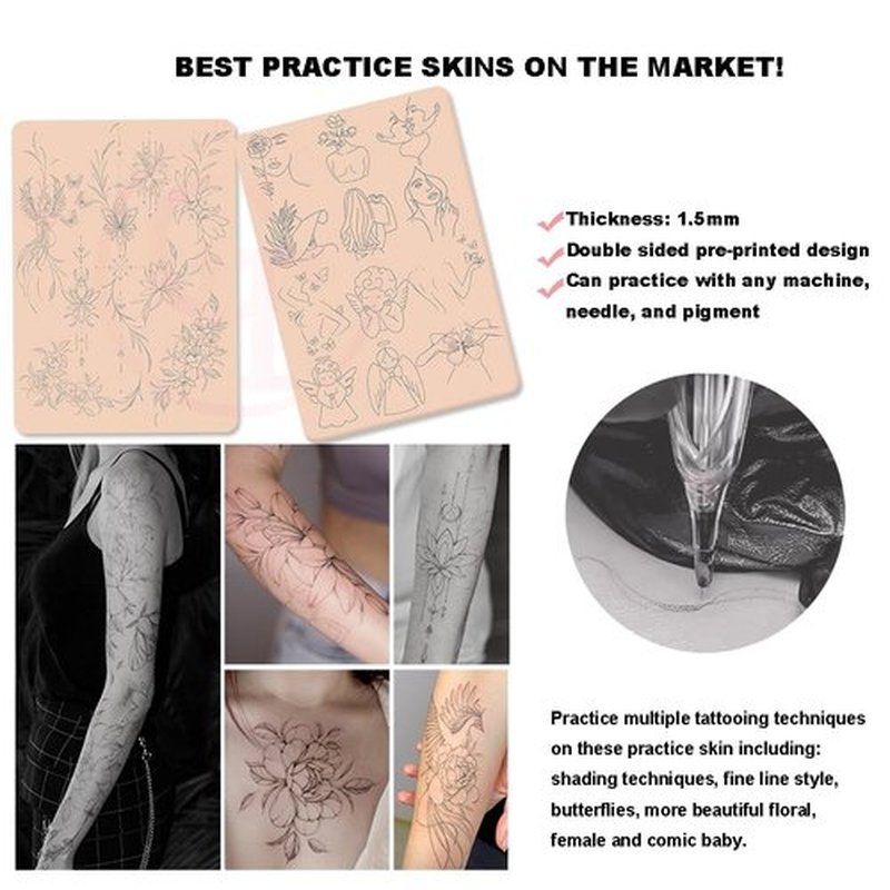 1pc Premium Silicone Tattoo Training Pad Double Side Pre-Printed Pink Tiny Tattoo Practice Skin for Body Art Tattoo Training (1pc)