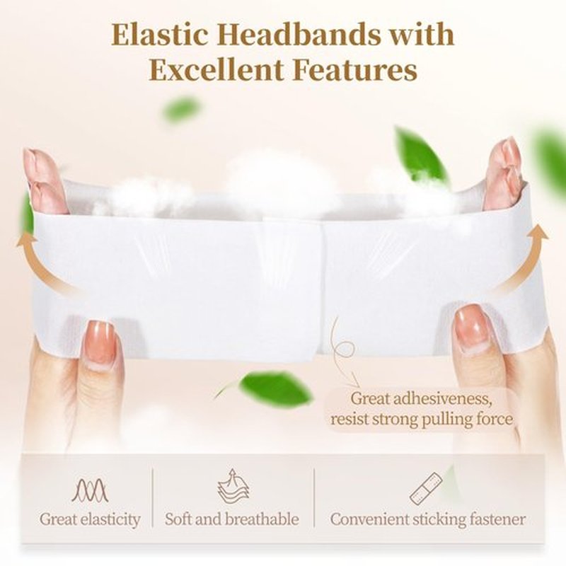 JUSTDOLIFE 50 PCS Disposable Spa Headbands, Elastic Headband Wrap with Adjustable Closure, Stretch Non-Woven Facial Bandeau, Soft Skin Care Essential Headbands with Sticking Fastener