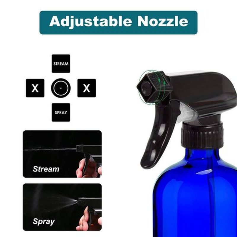 HAOERMEI 16 oz Blue Glass Spray Bottles - 2 Pack Refillable Empty Bottle for Cleaning Solutions, Essential Oils, Plants, Hair Mister - with Pump,Labels &Funnel, Dropper (Blue-2PACK)
