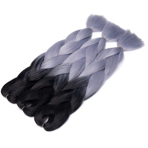 24 Inch Ombre Jumbo Braiding Hair Extensions Jumbo Braid Hair Ombre Long Jumbo Braids For Box Twist Braid Crochet Hair High Temperature Fiber 3 Tone Colored (5 Bundles, Black to Grey)