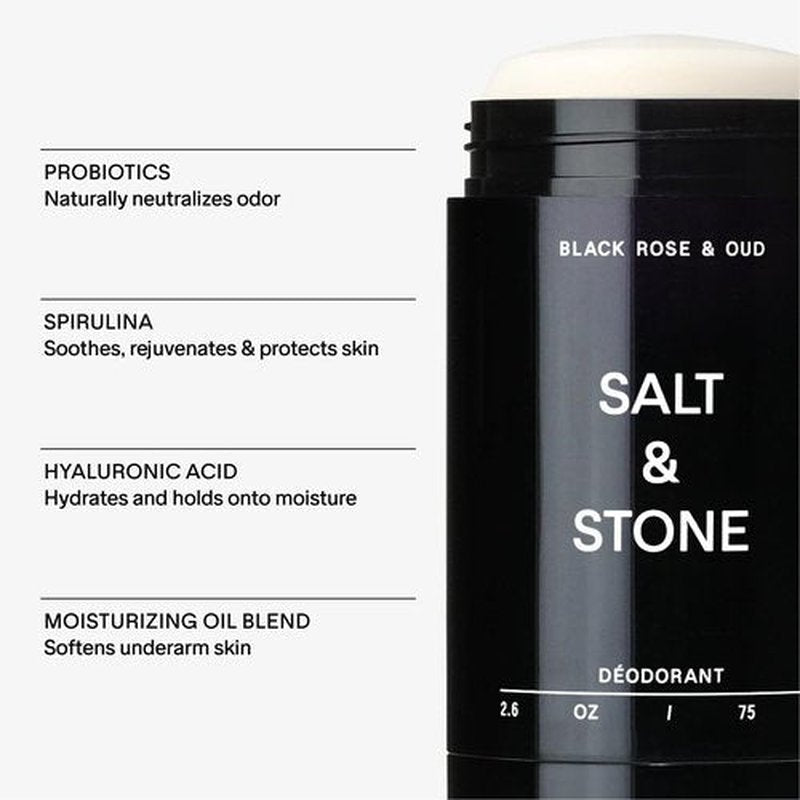 Salt & Stone Natural Deodorant for Women & Men - Black Rose & Oud | Extra Strength Natural Deodorant | Aluminum Free with Probiotics, Seaweed Extracts & Shea Butter (2.6 oz)