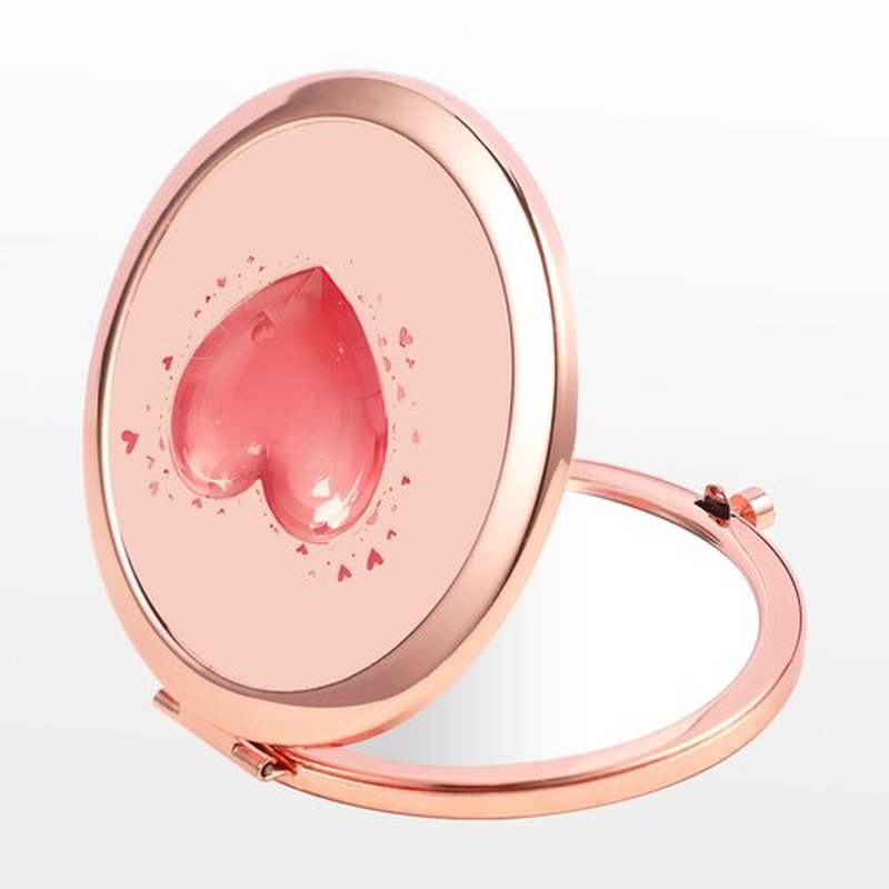 Dynippy Compact Mirror Rose Gold Makeup Mirror Folding Mini Pocket Mirror Portable Hand Mirror Double-Sided 2 x 1x Magnification for Woman Girls (Red Heart Pattern)