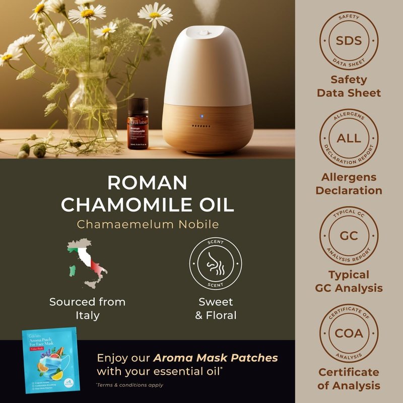 Roman Chamomile Essential Oil - 100% Pure Aromatherapy Oil for Hair, Skin & Diffuser | 0.34 Fl Oz