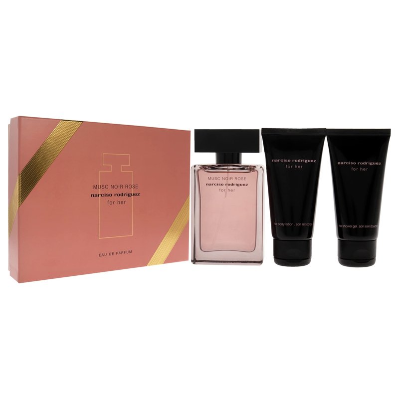 Narciso Rodriguez Gift Set: Musc Noir Rose 1.6oz EDP Spray, Body Lotion, Shower Gel for Women