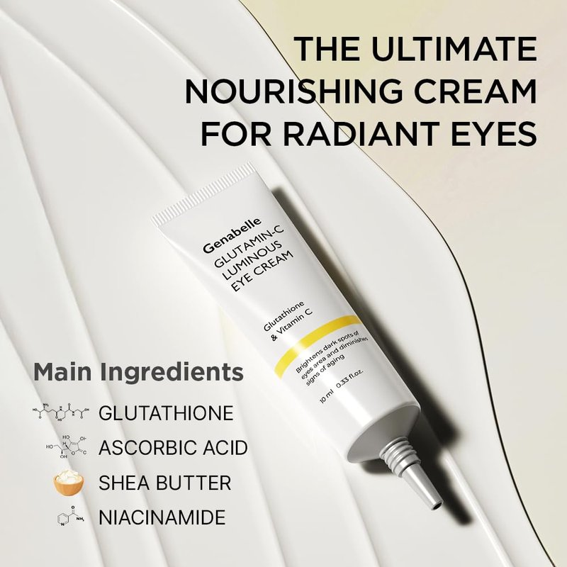 Genabelle Glutamin-C Luminous Eye Cream – Illuminating & Smoothing Formula with Glutathione and Vitamin C – Helps Reduce Puffiness, Fine Lines & Revive Tired-Looking Eyes – 0.33 fl oz