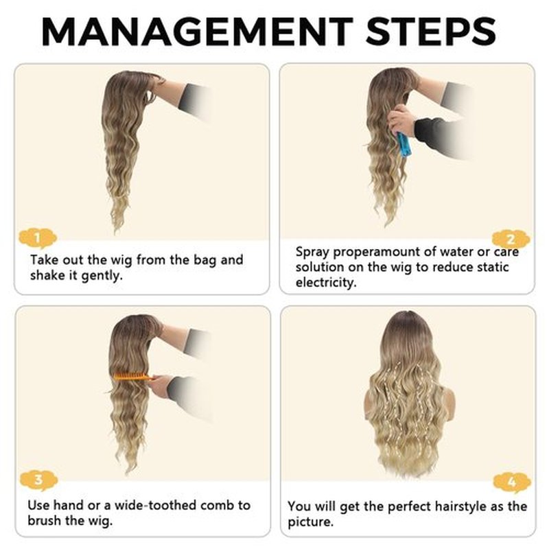 UNNYMGER Blonde Wig with Bangs Long curly wavy Wig for Women Ombre wig with Brown root skin-friendly synthetic fiber wig for festival holiday Use 26IN