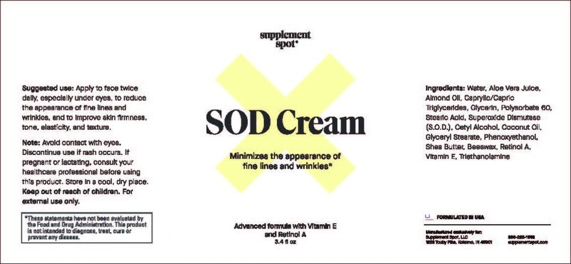 Supplement Spot Superoxide Dismutase (SOD) Anti-Aging Cream - Face Moisturizer for Fine Lines & Wrinkles, Smooth & Firm Skin, Youthful Glow, Antioxidant-Rich Skincare, 3.4 oz