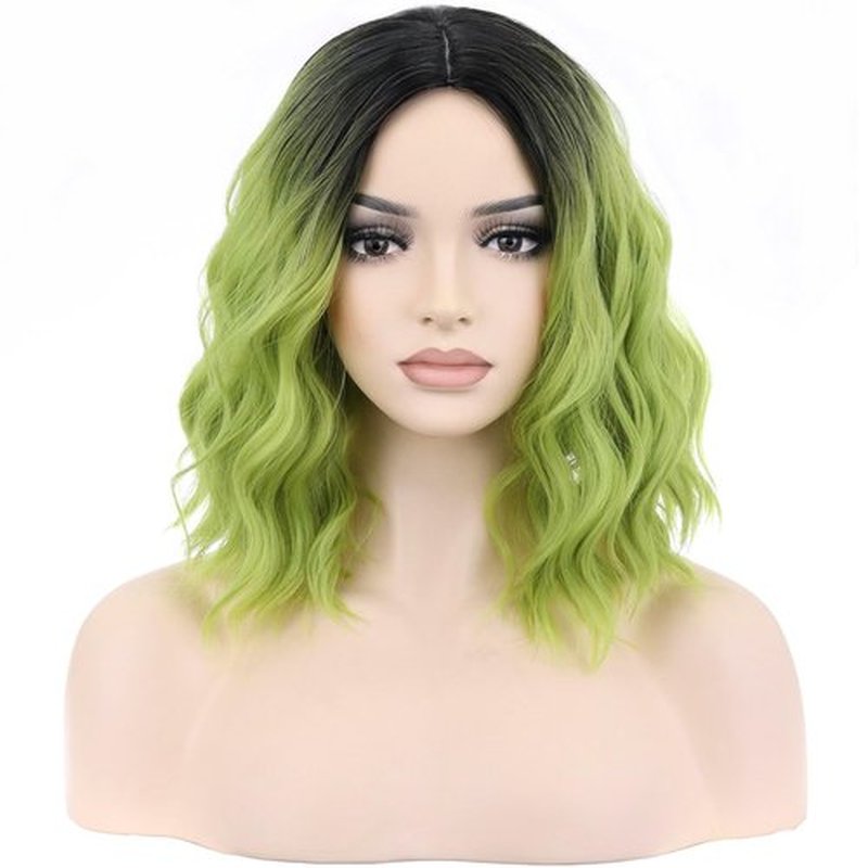 BERON Ombre Green Women Girls Wig Short Curly Wavy Middle Part Wig 14" Ombre Color Body Halloween Cosplay Daily Party Wigs